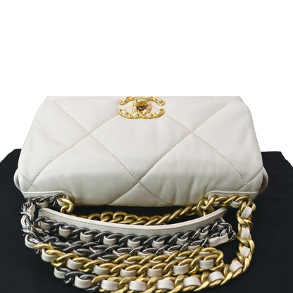 CHANEL 19 Medium Flap Quilted Lambskin Leather Shoulder Bag White - Hot Deals