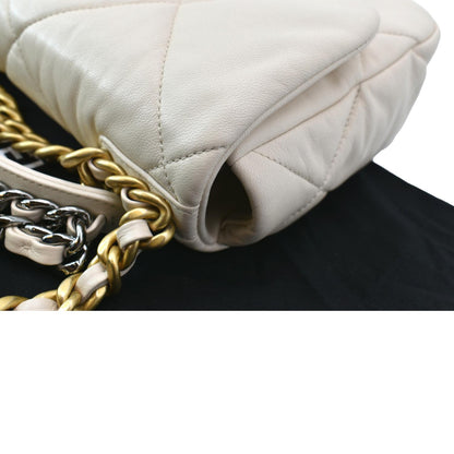 CHANEL 19 Medium Flap Quilted Lambskin Leather Shoulder Bag White - Hot Deals