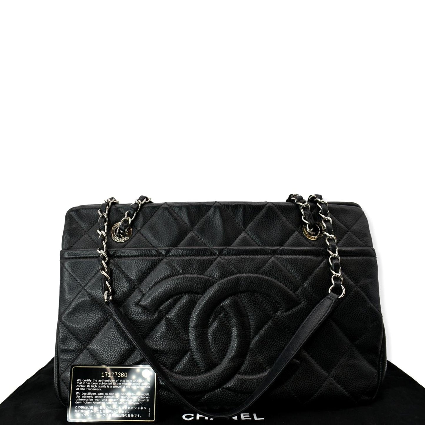 CHANEL Timeless CC Soft Quilted Caviar Leather Shopping Tote Bag Black