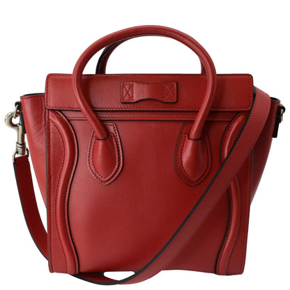 CELINE Nano Luggage Leather Shoulder Bag Red
