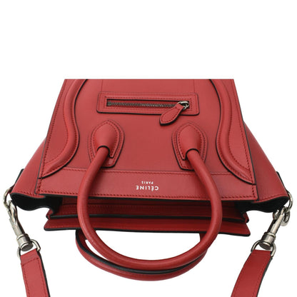 CELINE Nano Luggage Leather Shoulder Bag Red