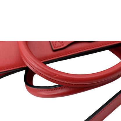 CELINE Nano Luggage Leather Shoulder Bag Red