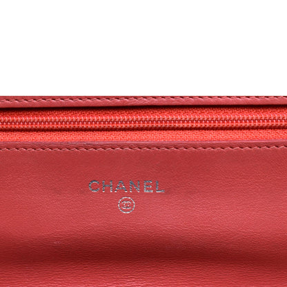 CHANEL WOC Patent Leather Wallet On Chain Clutch Bag Orange