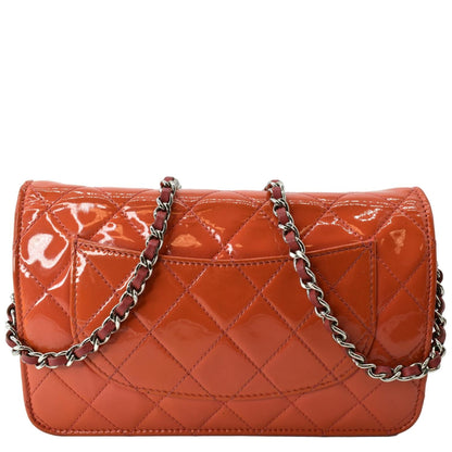CHANEL WOC Patent Leather Wallet On Chain Clutch Bag Orange
