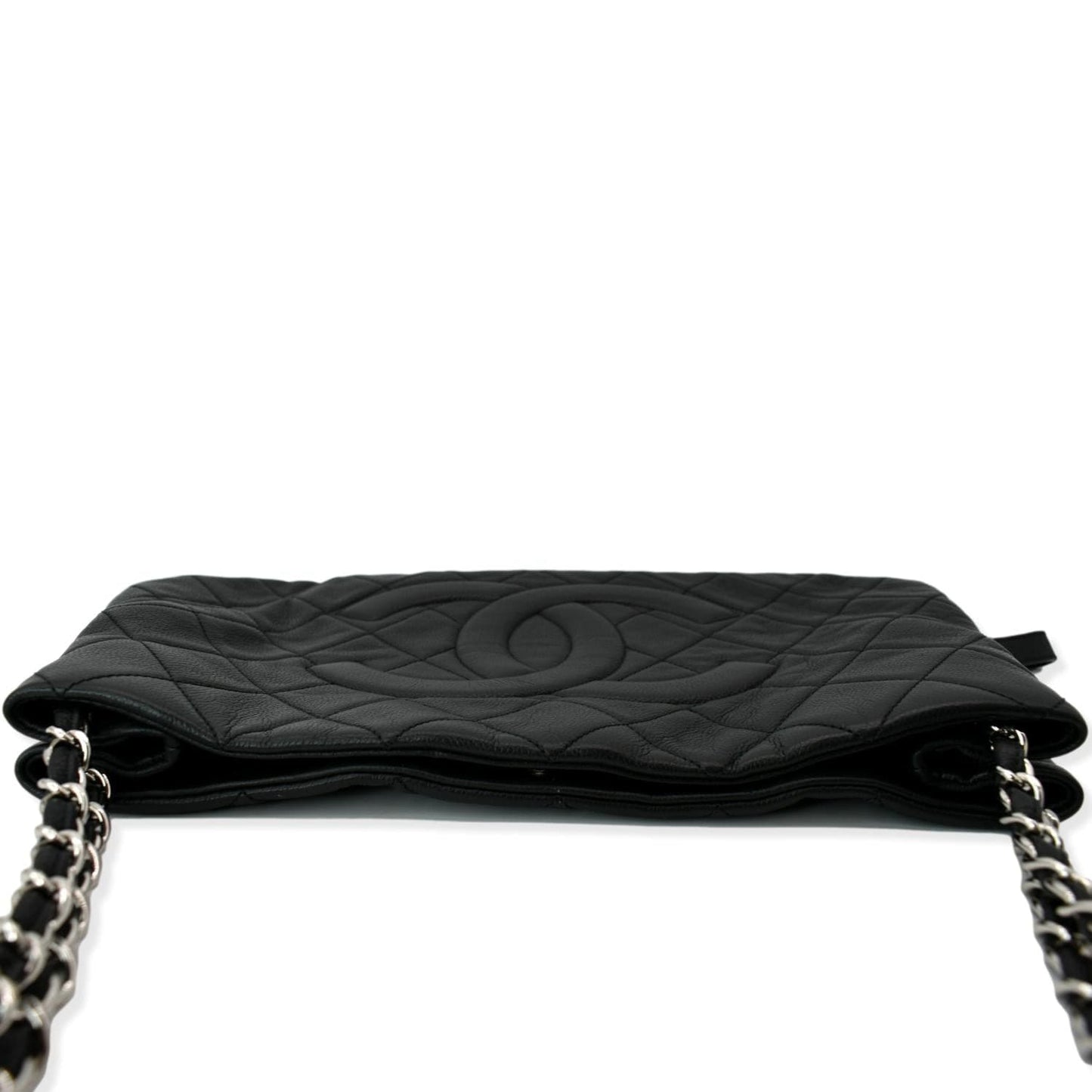 CHANEL Expandable Zip Around Caviar Quilted Tote Shoulder Bag Black