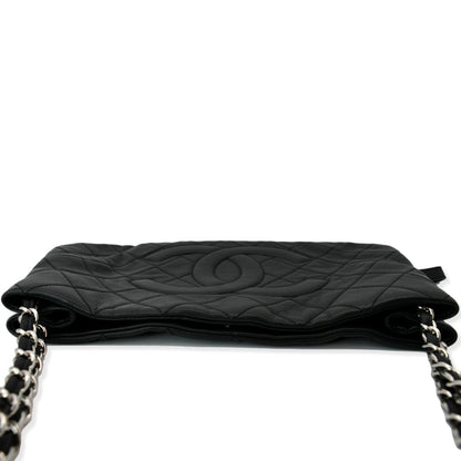 CHANEL Expandable Zip Around Caviar Quilted Tote Shoulder Bag Black
