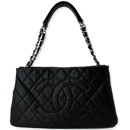 CHANEL Expandable Zip Around Caviar Quilted Tote Shoulder Bag Black