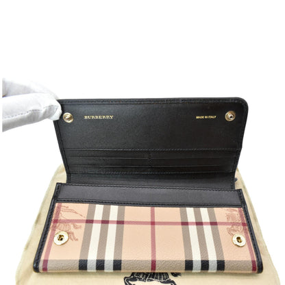 BURBERRY Continental Haymarket Check Leather Wallet Dark Brown