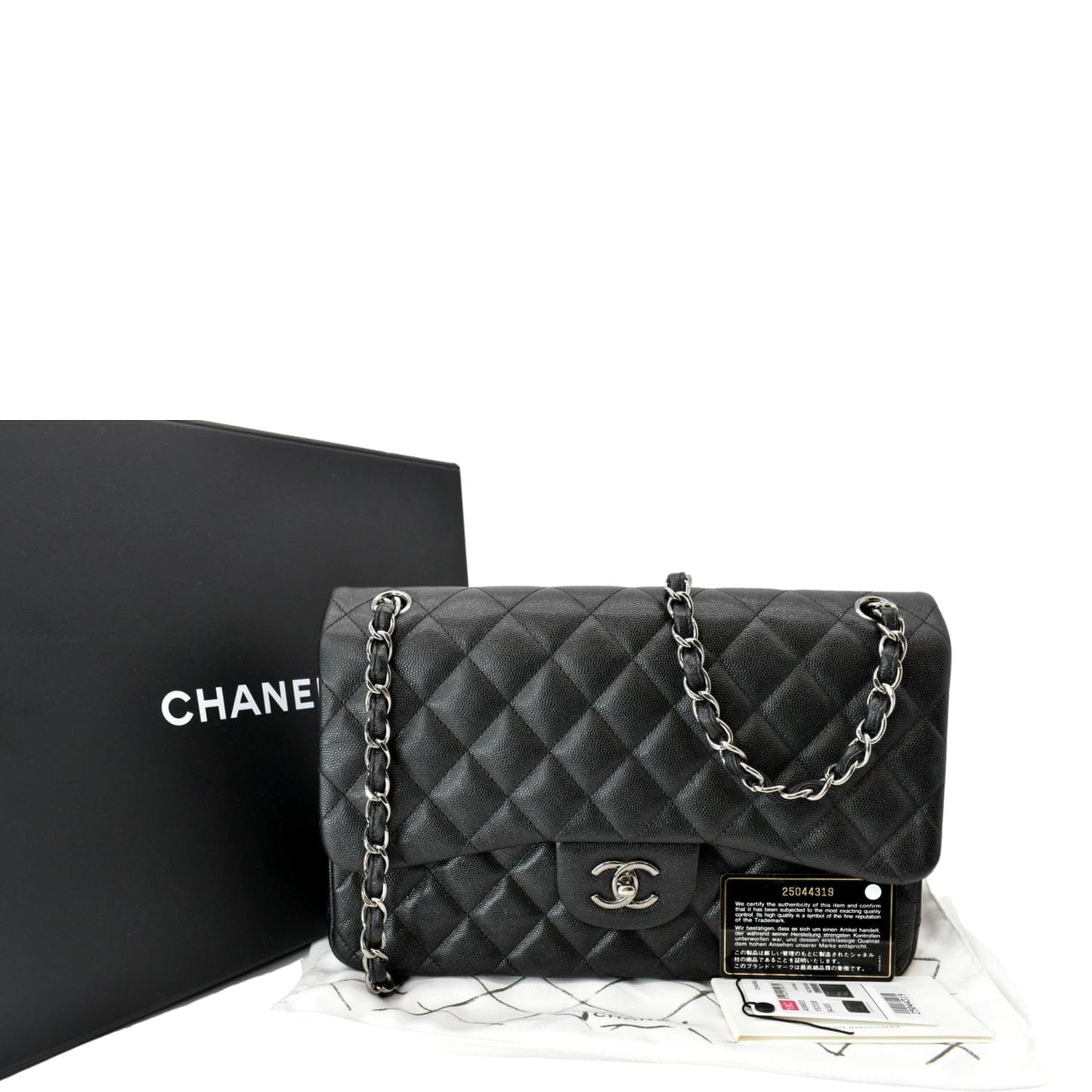 CHANEL Classic Double Flap Caviar Leather Shoulder Bag Black