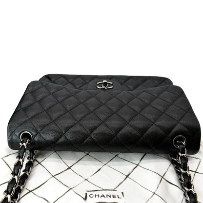 CHANEL Classic Double Flap Caviar Leather Shoulder Bag Black