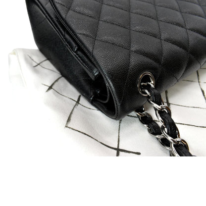 CHANEL Classic Double Flap Caviar Leather Shoulder Bag Black