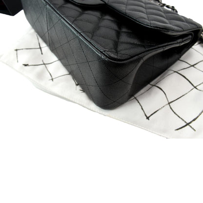 CHANEL Classic Double Flap Caviar Leather Shoulder Bag Black