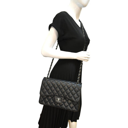 CHANEL Classic Double Flap Caviar Leather Shoulder Bag Black