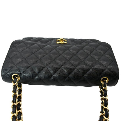 CHANEL Classic Double Flap Caviar Leather Shoulder Bag Black