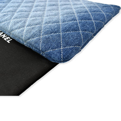 CHANEL Quilted Denim O Case Medium Pouch Blue