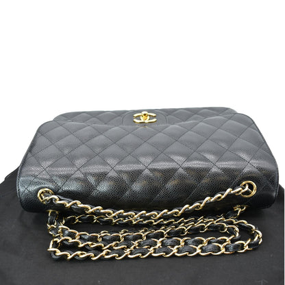 CHANEL Classic Jumbo Double Flap Caviar Leather Shoulder Bag Black