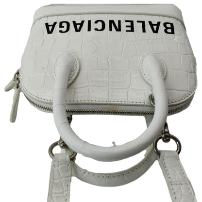 BALENCIAGA Ville Top Handle XXS Crocodile Leather Crossbody Bag White