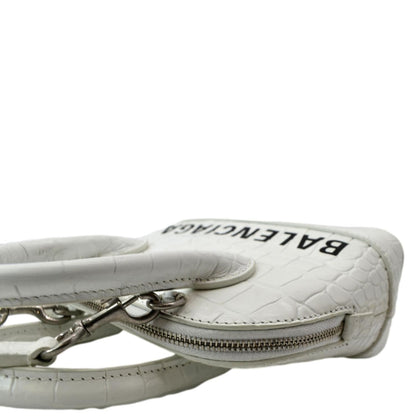 BALENCIAGA Ville Top Handle XXS Crocodile Leather Crossbody Bag White