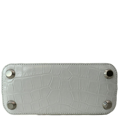 BALENCIAGA Ville Top Handle XXS Crocodile Leather Crossbody Bag White