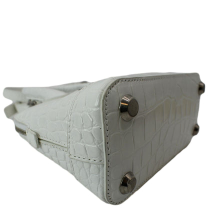 BALENCIAGA Ville Top Handle XXS Crocodile Leather Crossbody Bag White