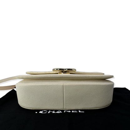 CHANEL Coco Cuba Caviar Leather Top Handle Shoulder Bag Ivory