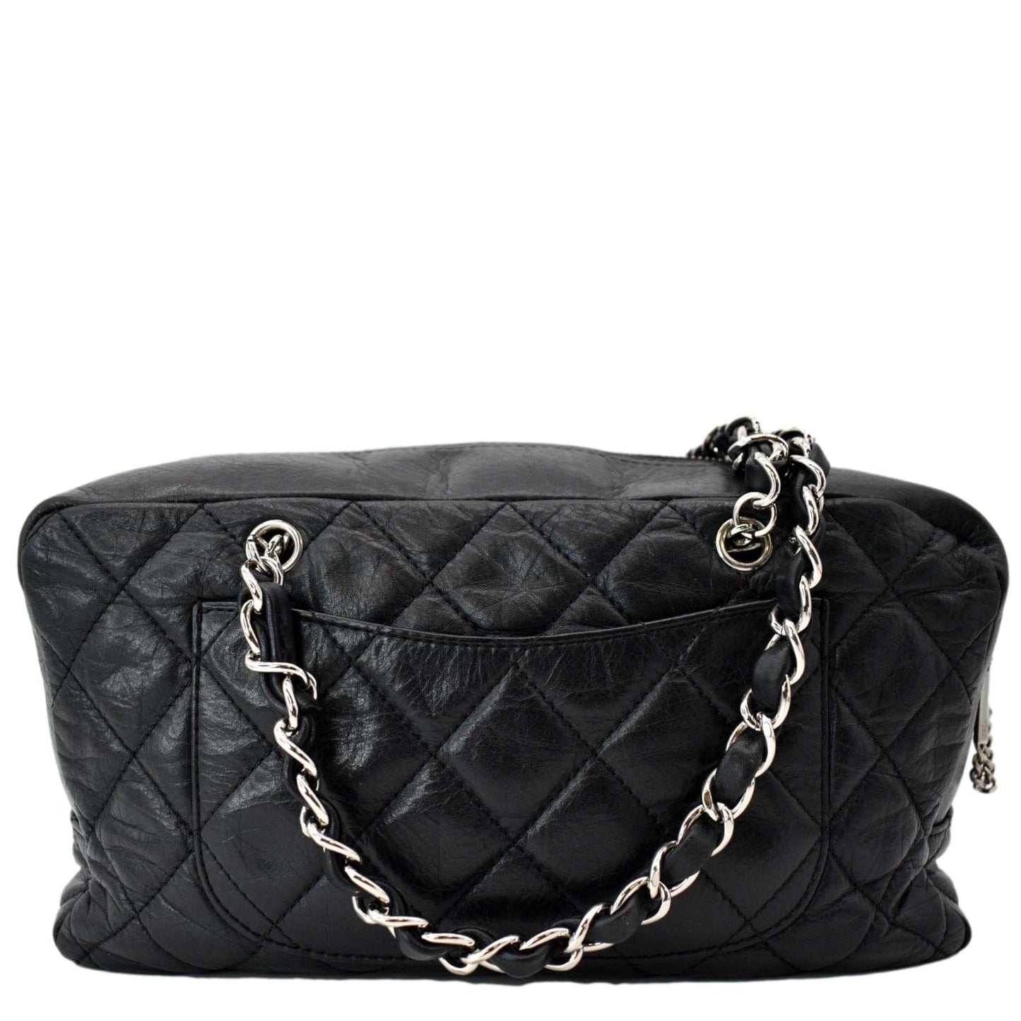 CHANEL Vintage Leather Chain Shoulder Bag Black