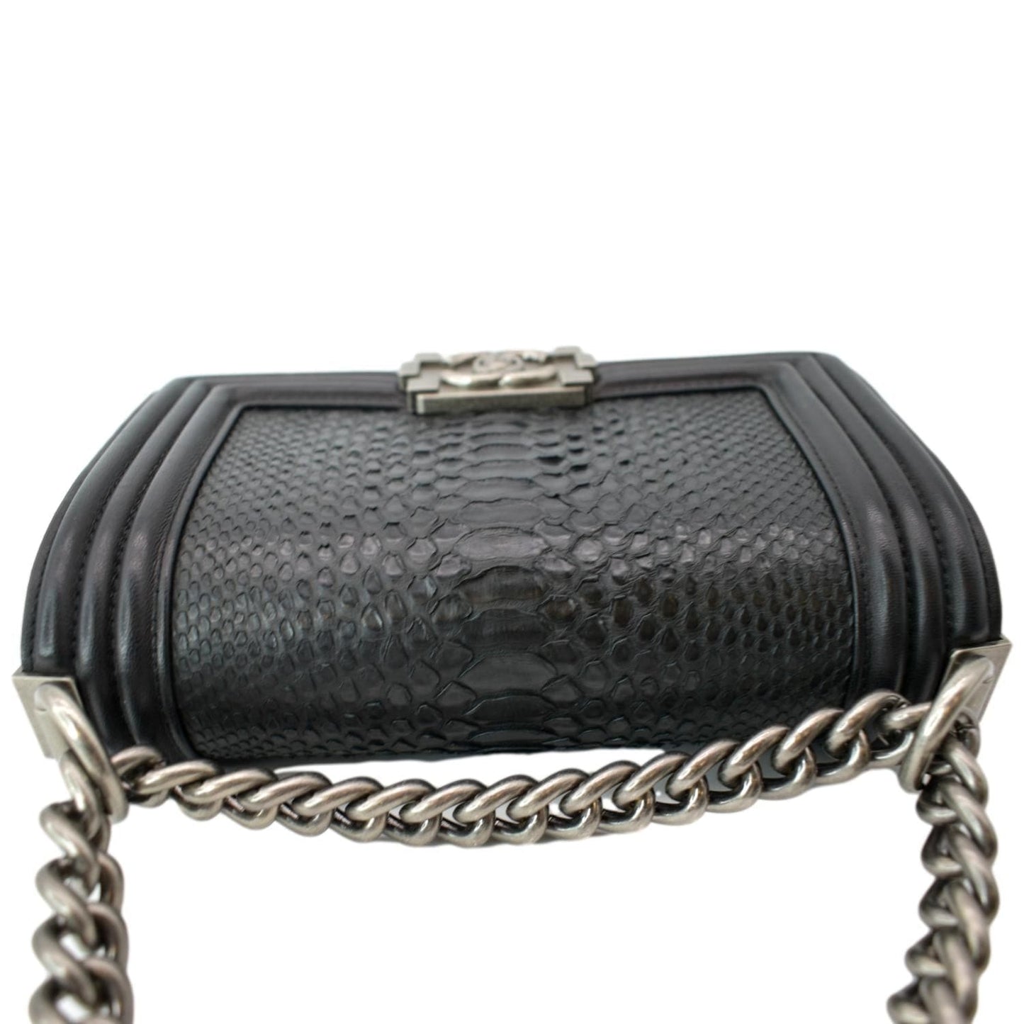 CHANEL Small Flap Boy Python Leather Shoulder Bag Black