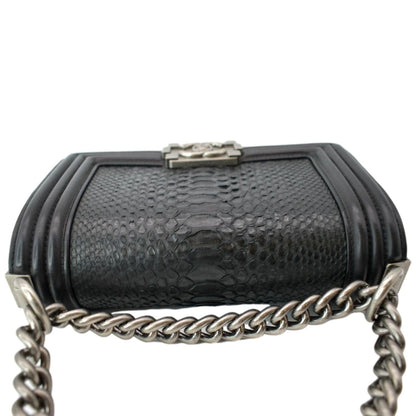 CHANEL Small Flap Boy Python Leather Shoulder Bag Black