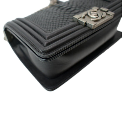 CHANEL Small Flap Boy Python Leather Shoulder Bag Black