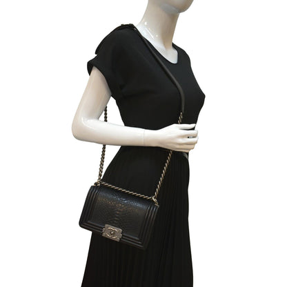 CHANEL Small Flap Boy Python Leather Shoulder Bag Black