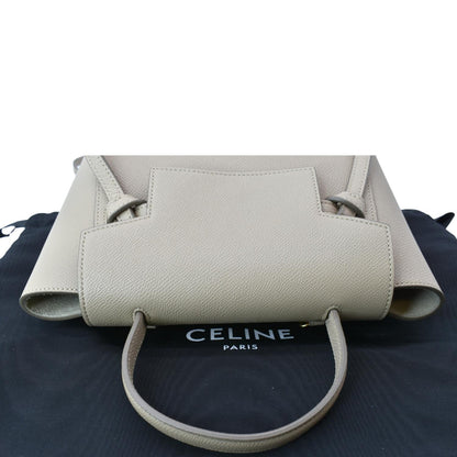 CELINE Mini Belt Grained Leather 2Way Shoulder Bag Taupe