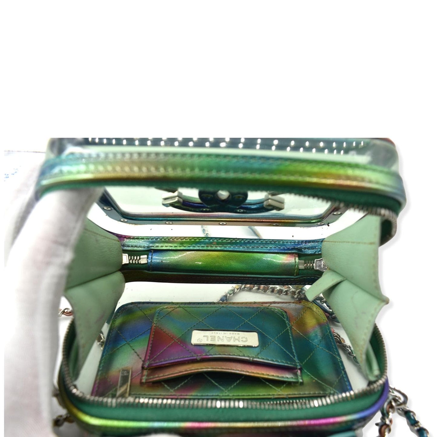CHANEL Vanity Case Small Filigree Rainbow Patent Leather Crossbody Bag Green - Hot Deals