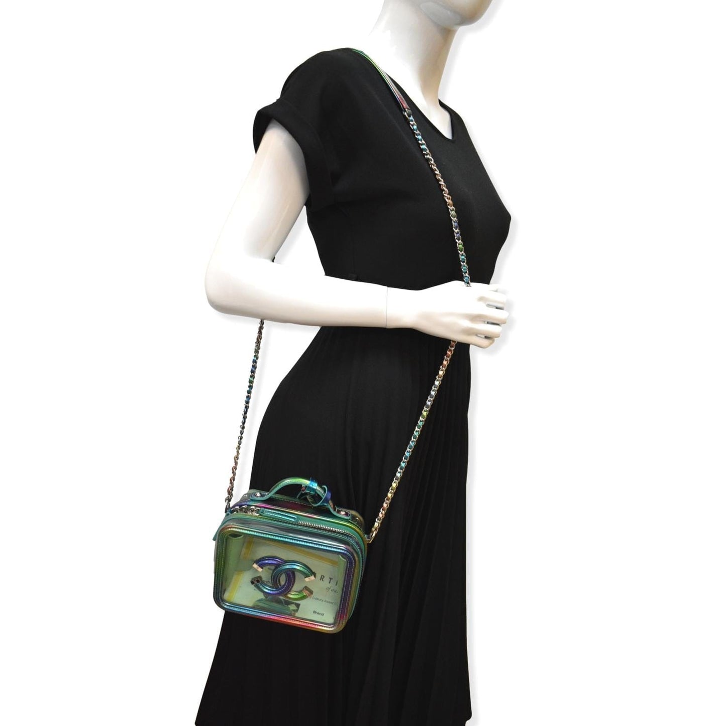 CHANEL Vanity Case Small Filigree Rainbow Patent Leather Crossbody Bag Green - Hot Deals