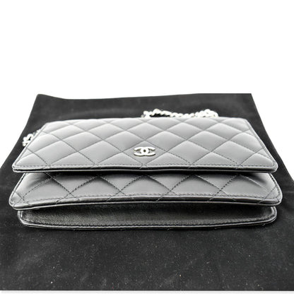 CHANEL Wallet On Chain Lambskin Leather WOC Crossbody Bag Black