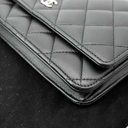 CHANEL Wallet On Chain Lambskin Leather WOC Crossbody Bag Black