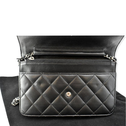 CHANEL Wallet On Chain Lambskin Leather WOC Crossbody Bag Black