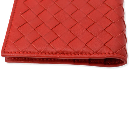 BOTTEGA VENETA Intrecciato Leather Bifold Mens Wallet Red