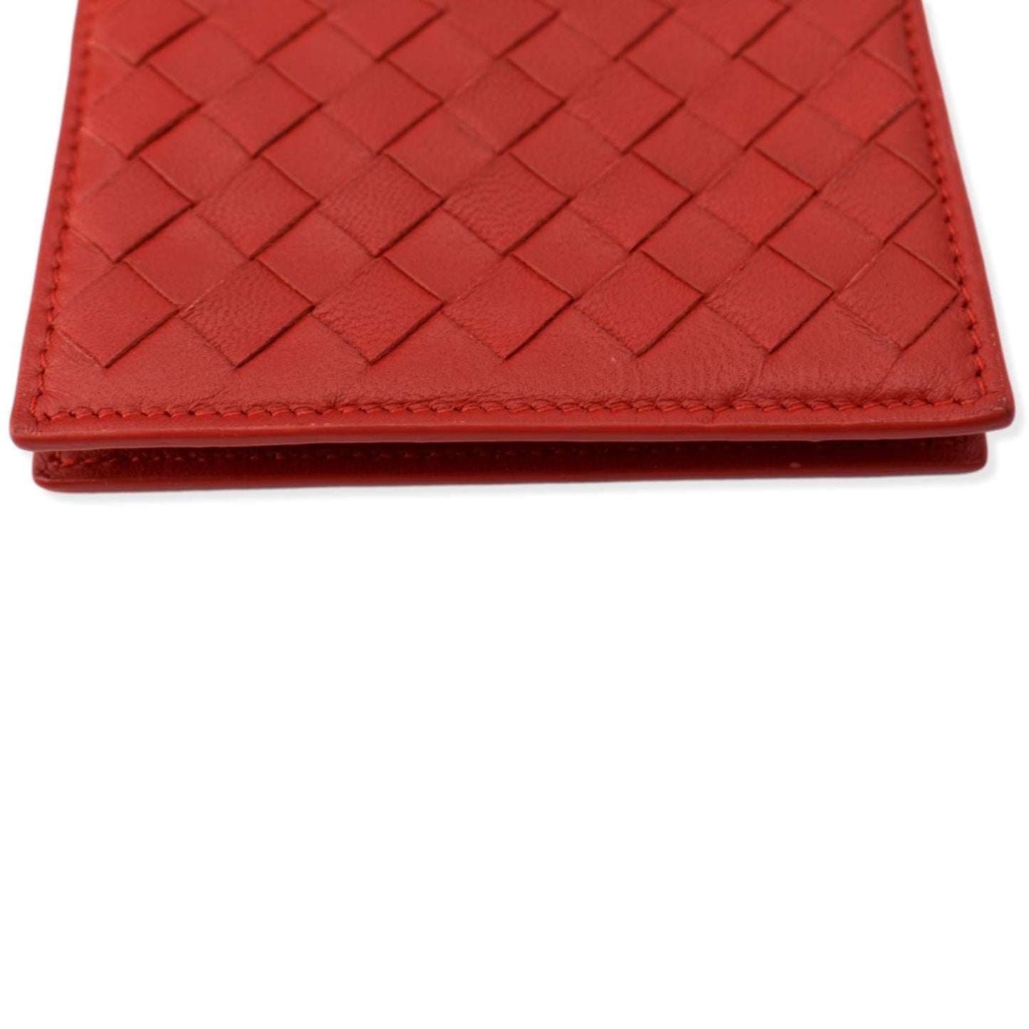 BOTTEGA VENETA Intrecciato Leather Bifold Mens Wallet Red