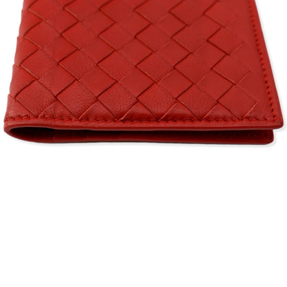 BOTTEGA VENETA Intrecciato Leather Bifold Mens Wallet Red