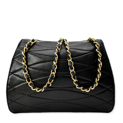 CHANEL Rare Wave GHW CC Flap Vintage Lambskin Shoulder Bag Black