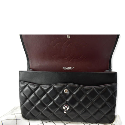 CHANEL Classic Jumbo Double Flap Lambskin Leather Shoulder Bag Black