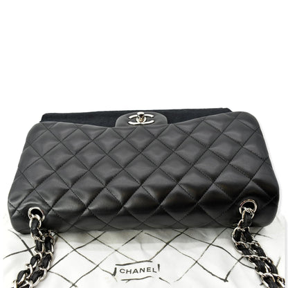 CHANEL Classic Jumbo Double Flap Lambskin Leather Shoulder Bag Black