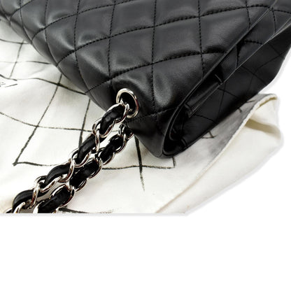 CHANEL Classic Jumbo Double Flap Lambskin Leather Shoulder Bag Black