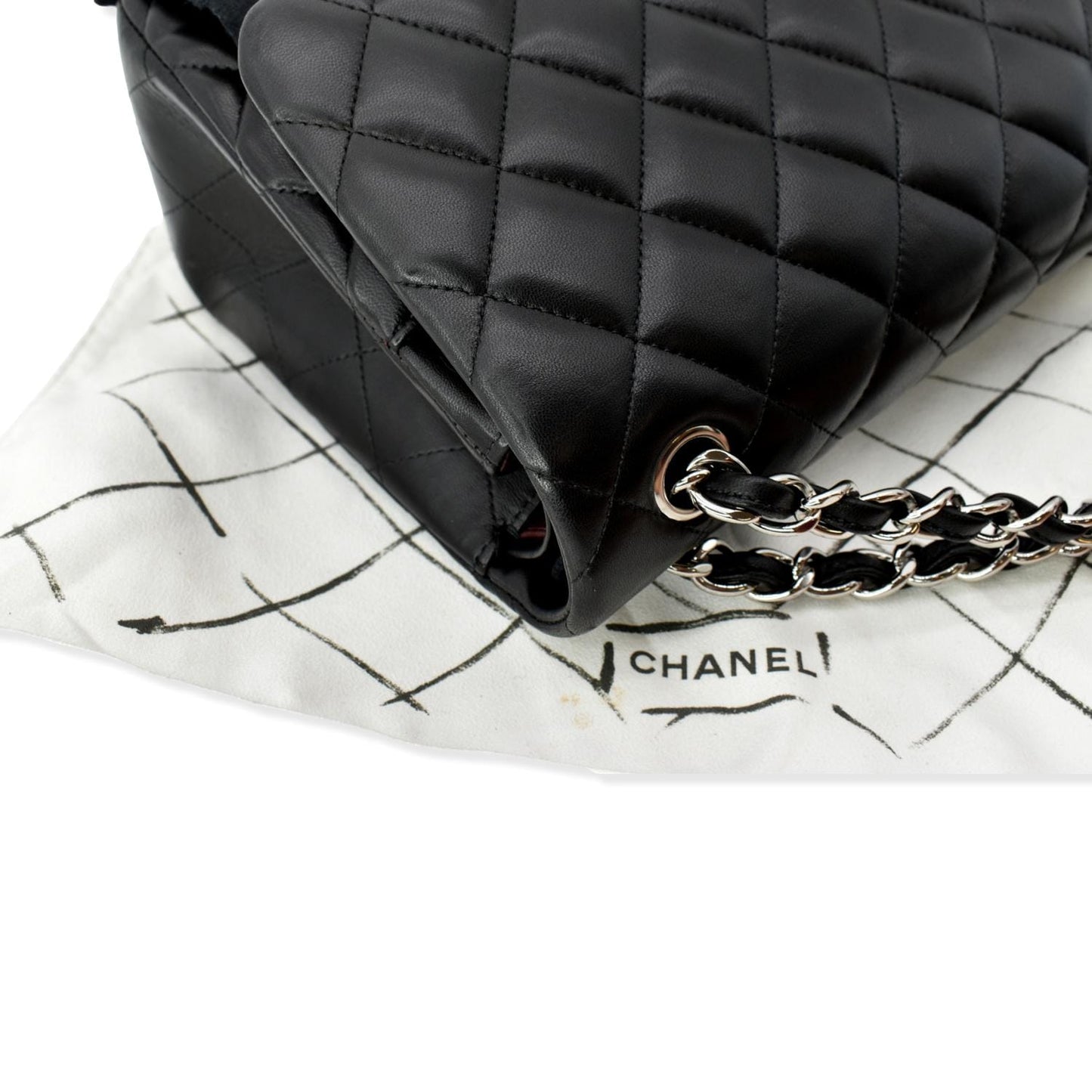 CHANEL Classic Jumbo Double Flap Lambskin Leather Shoulder Bag Black