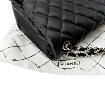 CHANEL Classic Jumbo Double Flap Lambskin Leather Shoulder Bag Black