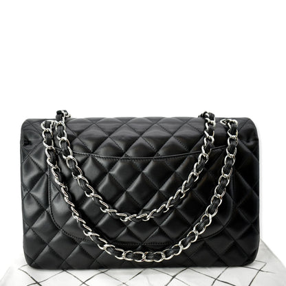 CHANEL Classic Jumbo Double Flap Lambskin Leather Shoulder Bag Black