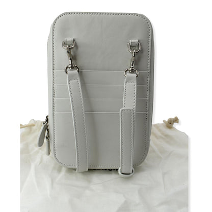 BALENCIAGA Logo Print Leather Strap Cash Phone Holder White