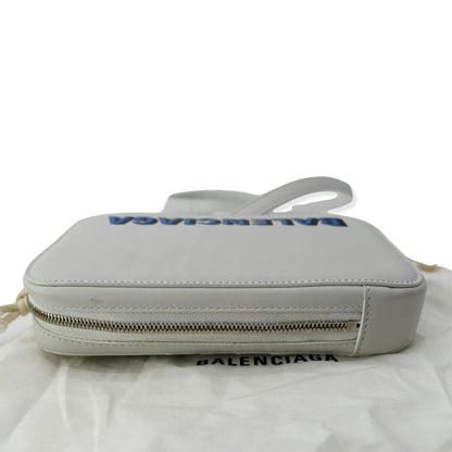 BALENCIAGA Logo Print Leather Strap Cash Phone Holder White