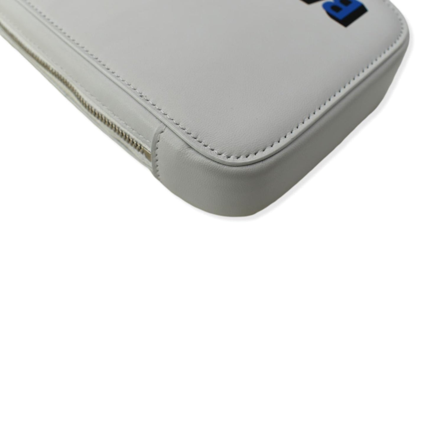BALENCIAGA Logo Print Leather Strap Cash Phone Holder White