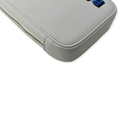 BALENCIAGA Logo Print Leather Strap Cash Phone Holder White